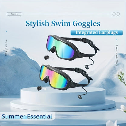 Lot de 2 lunettes de natation antibuée avec bouchons d'oreilles, pince-nez et sac étanche – Lunettes de natation avec protection UV pour hommes, femmes et adolescents, kit d'accessoires pour piscine extérieure et sports nautiques