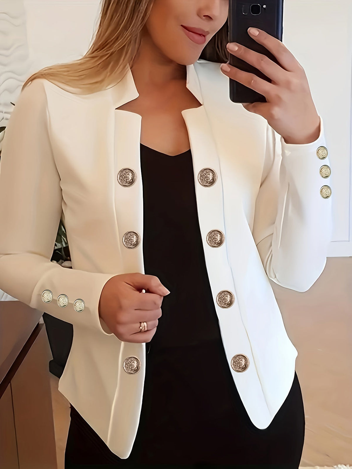 Veste cardigan femme à double boutonnage – Blazer à manches longues à revers, couleur unie, pour le printemps, l'automne et toutes les saisons