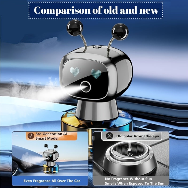 Désodorisant pour voiture robot intelligent, rechargeable par USB, pulvérisation automatique, écran d'expression IA, diffuseur de parfum automatique réglable sur 4 niveaux, décoration de voiture, cadeau