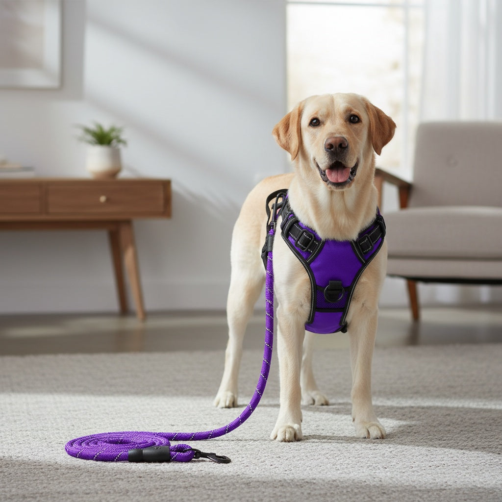Ensemble harnais anti-traction et laisse pour chien – Harnais gilet réglable en tissu Oxford réfléchissant avec laisse à poignée rembourrée de 1,5 mètre pour chiens moyens à grands, boucles à dégagement rapide, tailles S à XL, 5 couleurs