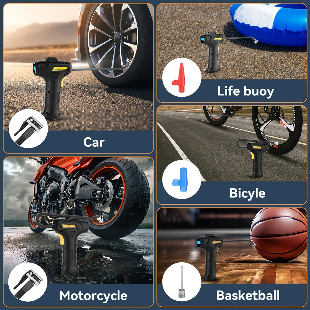 Compresseur d'air portable pour pneus – Pompe à air sans fil 150 PSI avec arrêt automatique, manomètre numérique et lampe LED pour voitures, motos, vélos et ballons, rechargeable