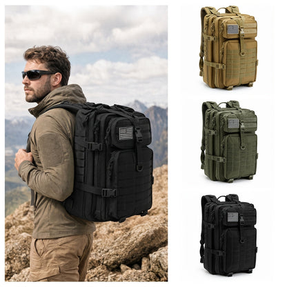 Sac à dos de randonnée tactique 45 L pour 3 jours – Sac multifonction pour le camping, le trekking et la chasse avec fermeture zippée, sac de sport durable pour hommes et femmes, noir, vert, kaki