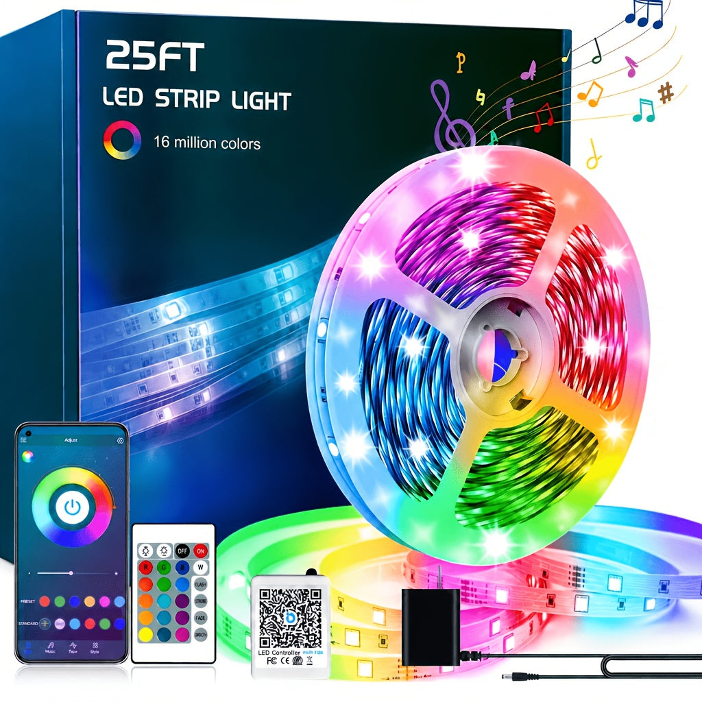 Ruban LED RVB avec télécommande via application, synchronisation musicale, intensité réglable, changement de couleur et minuterie – Éclairage LED intelligent pour la décoration de chambre, salon et salle de jeux, de 5 m à 60 m