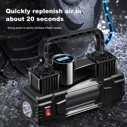 Compresseur d'air portable 12V 150 PSI – Pompe à air automatique à double cylindre avec manomètre numérique LED, arrêt automatique et lampe LED pour voiture, SUV, camion, vélo, ballon de basket et structures gonflables
