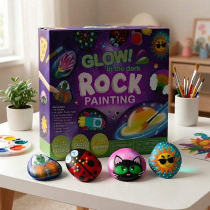 Kit de peinture sur pierres phosphorescentes pour enfants – Ensemble créatif de bricolage et art rupestre, jouet de peinture graffiti, cadeau d'activité en plein air pour anniversaires de garçons et filles