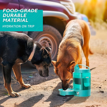 Gourde de voyage pour chien 2,2 L avec gamelle rétractable - Distributeur 2-en-1 portable grande capacité, anti-fuite, pour randonnée, camping, plage et trajets en voiture, dragonne et mousqueton inclus, bleu lagon