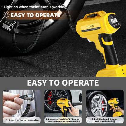 Compresseur d'air portable pour pneus – Pompe à air sans fil 150 PSI avec arrêt automatique, manomètre numérique et lampe LED pour voitures, motos, vélos et ballons, rechargeable