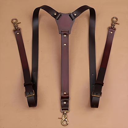 Bretelles en similicuir pour hommes - Bretelles rétro réglables en Y avec détails à rivets, élégantes bretelles vintage à clips pour le quotidien, les mariages et les fêtes, cadeau idéal pour lui