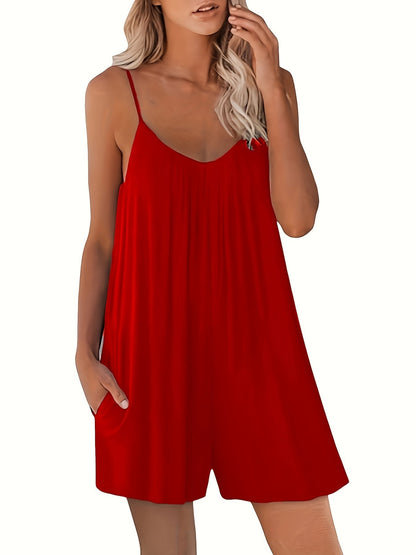 Combinaison débardeur pour femme, couleur unie, sans manches, pantalon large avec poches, style décontracté pour l'été ou la plage