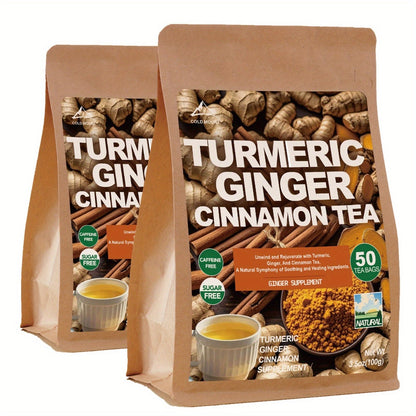 Tisane au curcuma, gingembre et cannelle – Sans sucre, sans caféine, sans additifs, sachets de thé bien-être naturel pour le soutien immunitaire, anti-inflammatoire et détox, 1/2/3 sachets