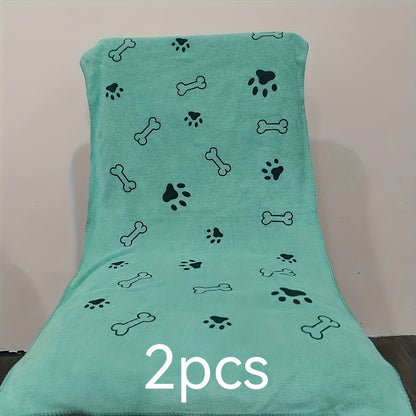 Lot de 2 serviettes en microfibre super absorbantes pour chiens et chats – Serviettes de bain à séchage rapide extra larges de 50 x 100 cm avec joli motif d'empreintes de pattes, ensemble de serviettes de séchage douces pour chiots et chatons