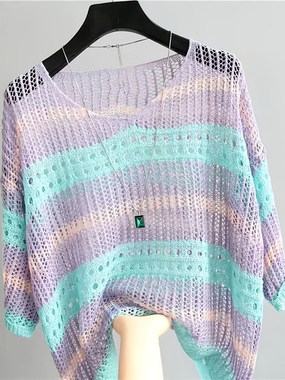 Cache-maillot de plage ajouré à manches mi-longues pour femme, élégante tunique ample style bohème pour vacances d'été, violet clair, blanc, cyan, noir, S M L XL