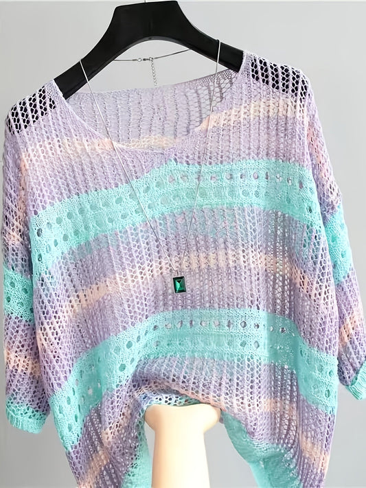 Cache-maillot de plage ajouré à manches mi-longues pour femme, élégante tunique ample style bohème pour vacances d'été, violet clair, blanc, cyan, noir, S M L XL