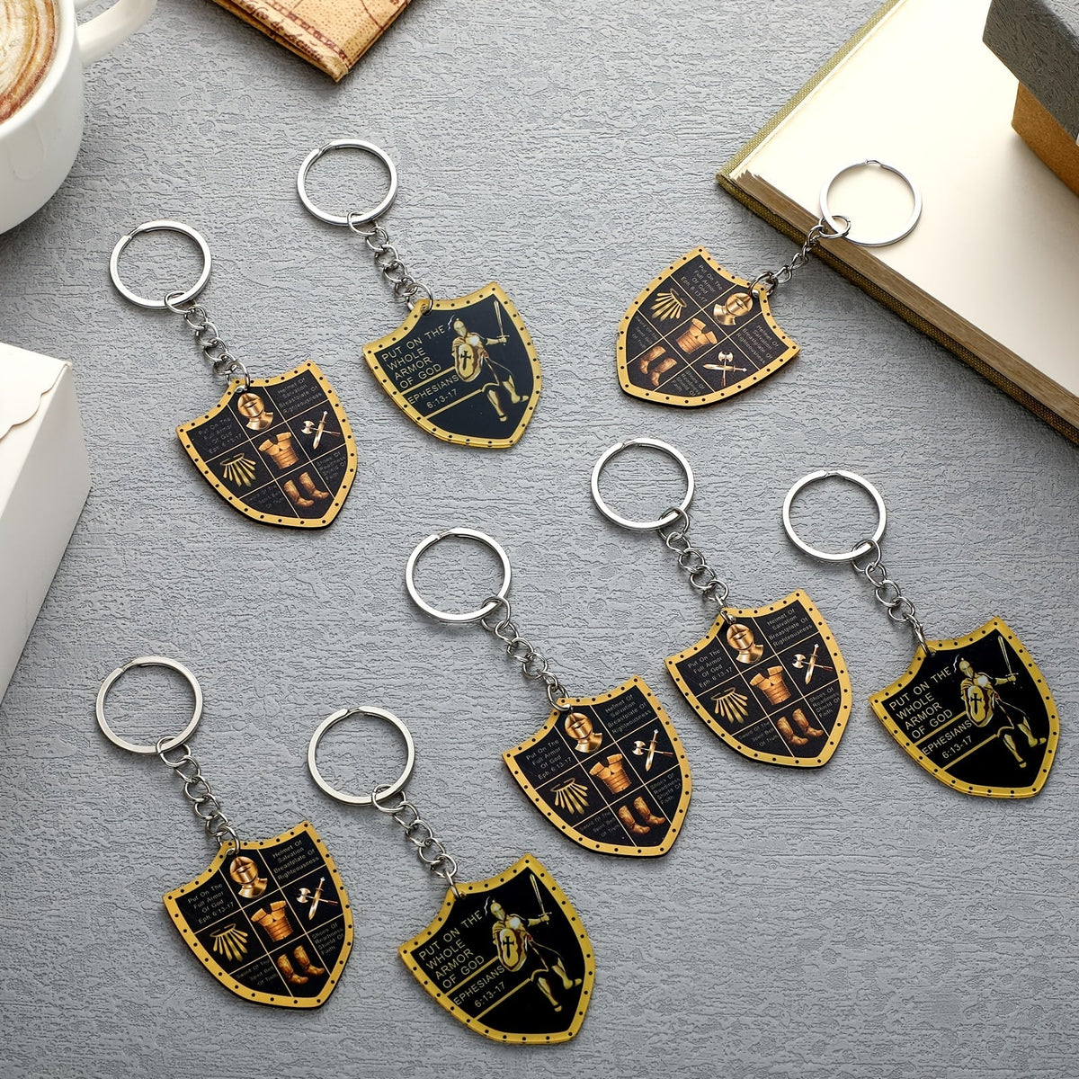 Lot de 36 porte-clés « Armure de Dieu » – Cadeaux religieux de Noël pour hommes, chevalier militaire, acrylique et alliage de zinc, cadeaux d'invités pour église