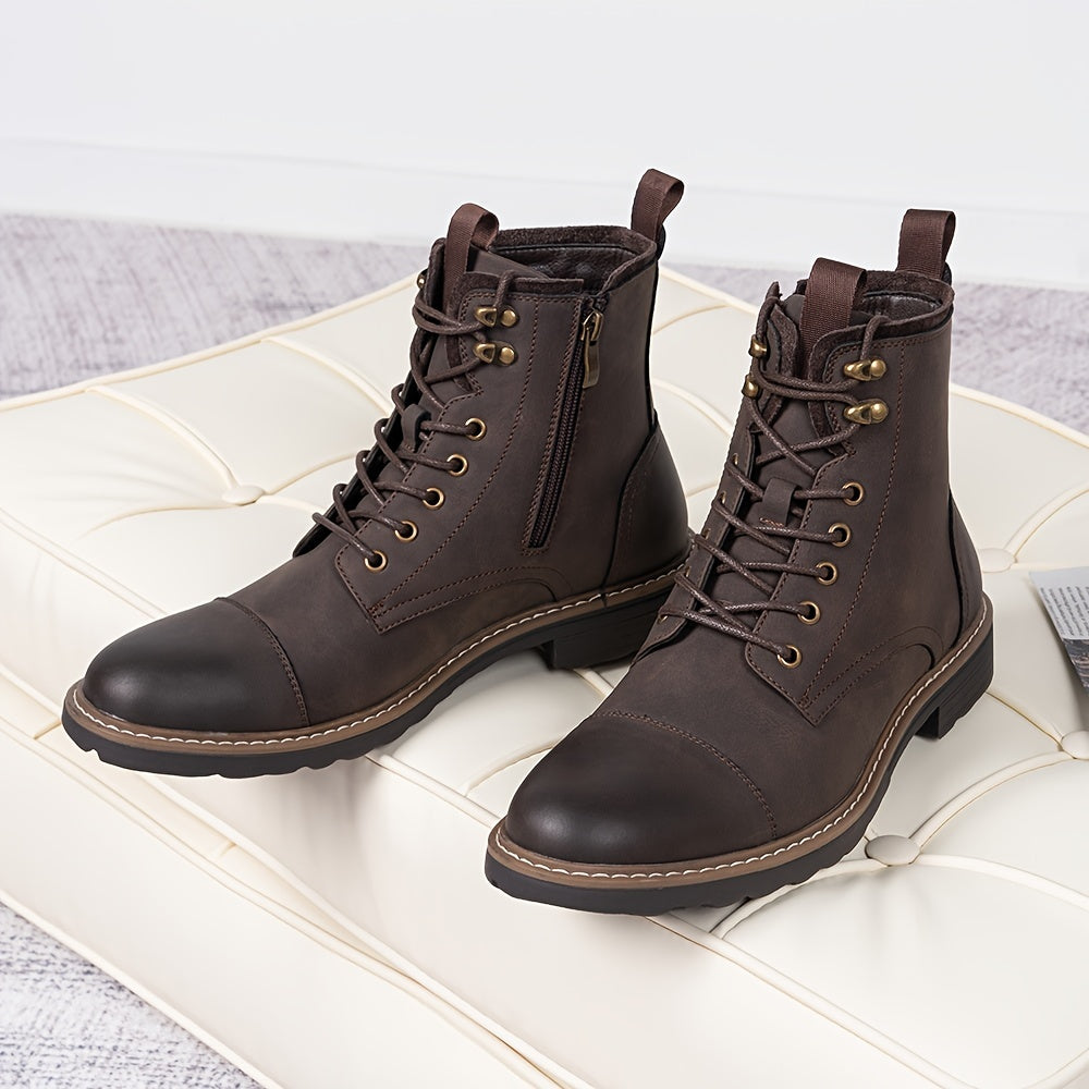 Bottes Chukka de moto pour homme – Bottines de ville en cuir véritable à lacets et fermeture éclair avec semelle antidérapante, bout renforcé, semelle intérieure rembourrée respirante, noir et marron | Velora