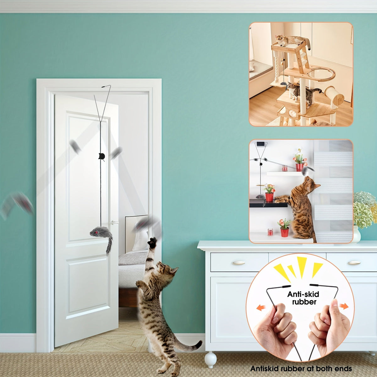 Lot de 2 jouets suspendus pour chats, jouet interactif réglable pour chats et chatons d'intérieur, jouet de divertissement à suspendre à une poignée de porte ou une cage