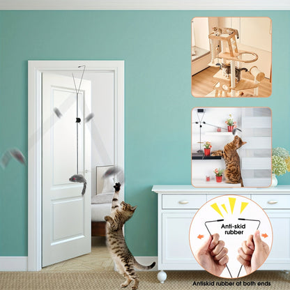 Lot de 2 jouets suspendus pour chats, jouet interactif réglable pour chats et chatons d'intérieur, jouet de divertissement à suspendre à une poignée de porte ou une cage