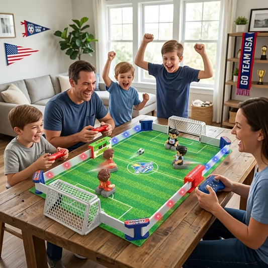 Jeu de baby-foot télécommandé multijoueur avec plateau de soccer lumineux et effets sonores de but, jeu de football rechargeable à télécommande – Jeu de fête style tournoi, cadeau pour enfants, adultes et joueurs de soccer