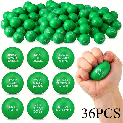 Lot de 18 ou 36 mini balles anti-stress avec citations motivantes de 4 cm, jouets à presser pour récompenses scolaires, cadeaux de fête, Pâques, printemps, rentrée des classes ou cadeaux d'équipe de bureau, rose, rouge, bleu, vert, jaune