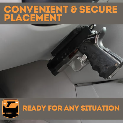 Support magnétique pour pistolet – Fixation pour arme de 13,6 kg avec revêtement en caoutchouc pour voiture, camion, maison, mur, table, accès rapide, ne raye pas l'arme, ruban adhésif double face robuste inclus