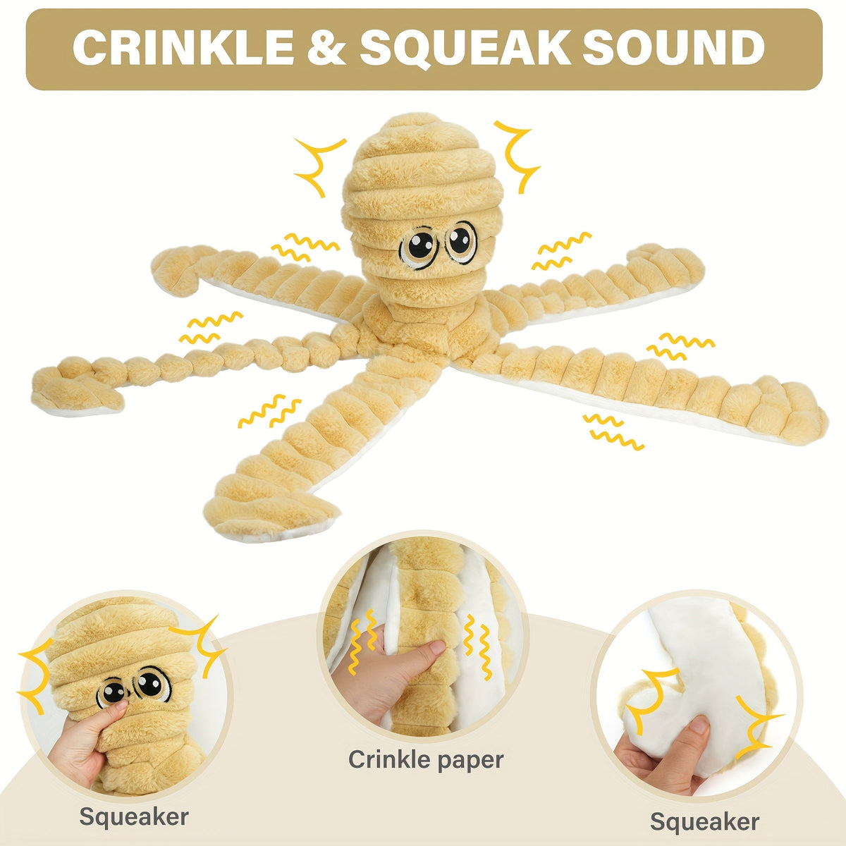 Jouet pour chien en peluche poulpe couineur – Jouet interactif à mâcher pour chiots et chiens, jouet animal doux pour le nettoyage des dents, idéal pour les races de petite, moyenne et grande taille, cadeau mignon, 5 couleurs