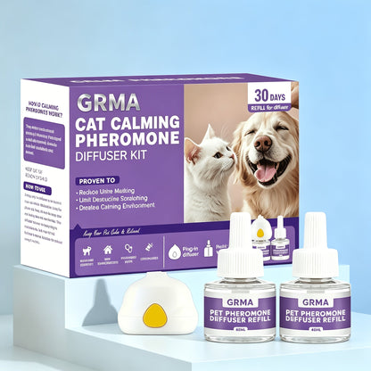 Diffuseur apaisant aux phéromones pour chiens et chats 3-en-1 – Réduit l'anxiété, les marquages urinaires, les bagarres et le marquage de territoire – Inclut 1 diffuseur + 2 recharges