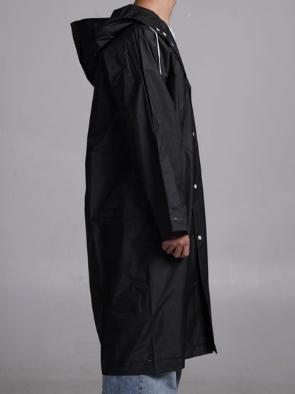 Imperméable à capuche pour hommes et femmes, veste de pluie longue, ample et ajustable par cordon de serrage, imperméable pour le cyclisme, la randonnée, la pêche et les sports de plein air, manteau de pluie noir minimaliste, tailles L à XXXL