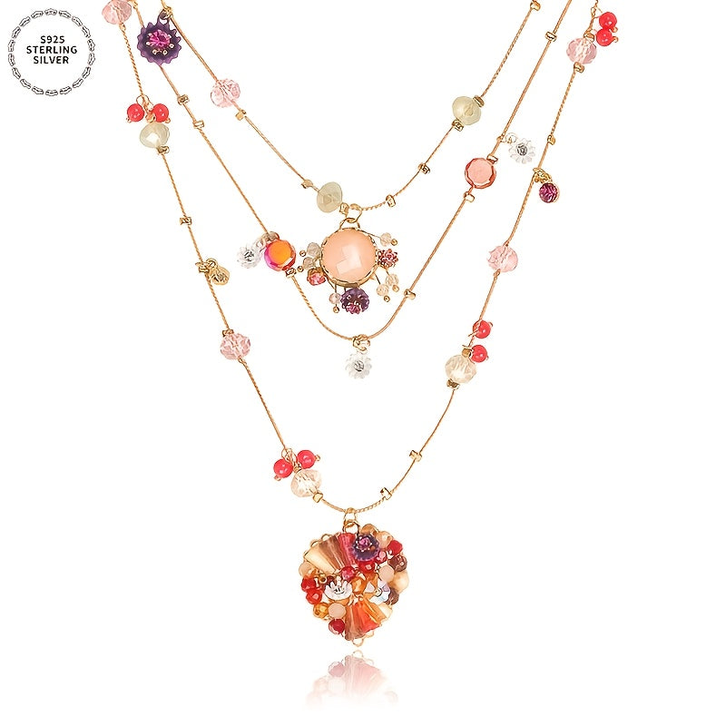 Parure collier multi-rangs et boucles d'oreilles en argent sterling 925 fait main avec perles et breloque cœur pour femme – Bijou pierre de naissance de décembre, cadeau élégant pour le quotidien et les mariages avec boîte cadeau offerte