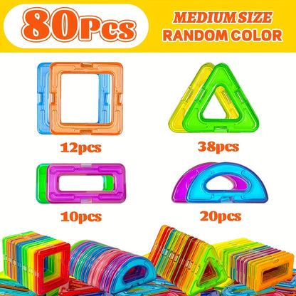 Magnetic Building Blocks Set 40/80/100pcs for Kids – STEM Educational Magnet Tiles Construction Toy, Creative Learning Gift for Boys & Girls, Develops Hands-On & Problem-Solving Skills