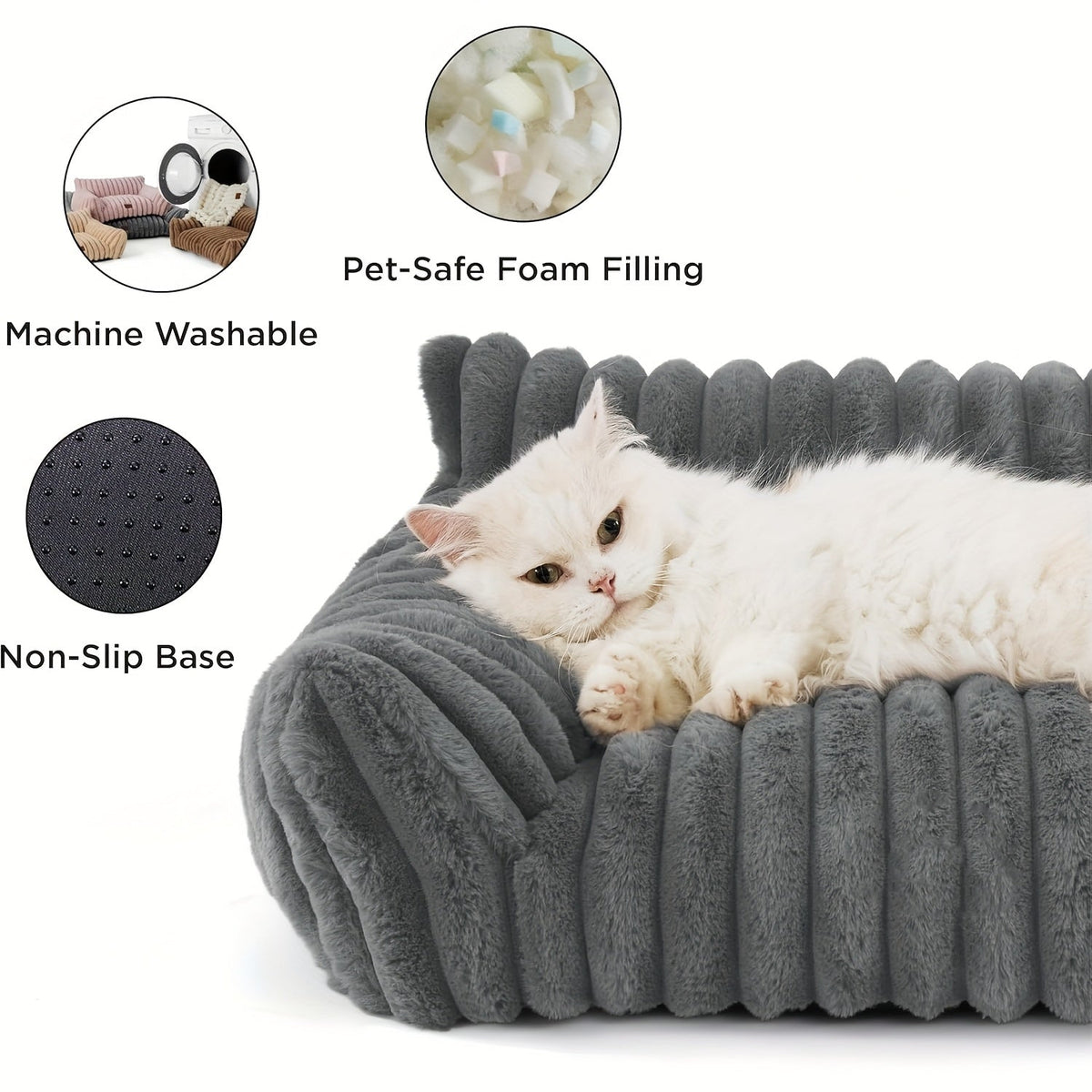 Canapé-lit pour chats d'intérieur - Panier apaisant et moelleux avec revêtement en velours côtelé de qualité supérieure, structure de soutien indéformable, canapé douillet pour chats et petits chiens