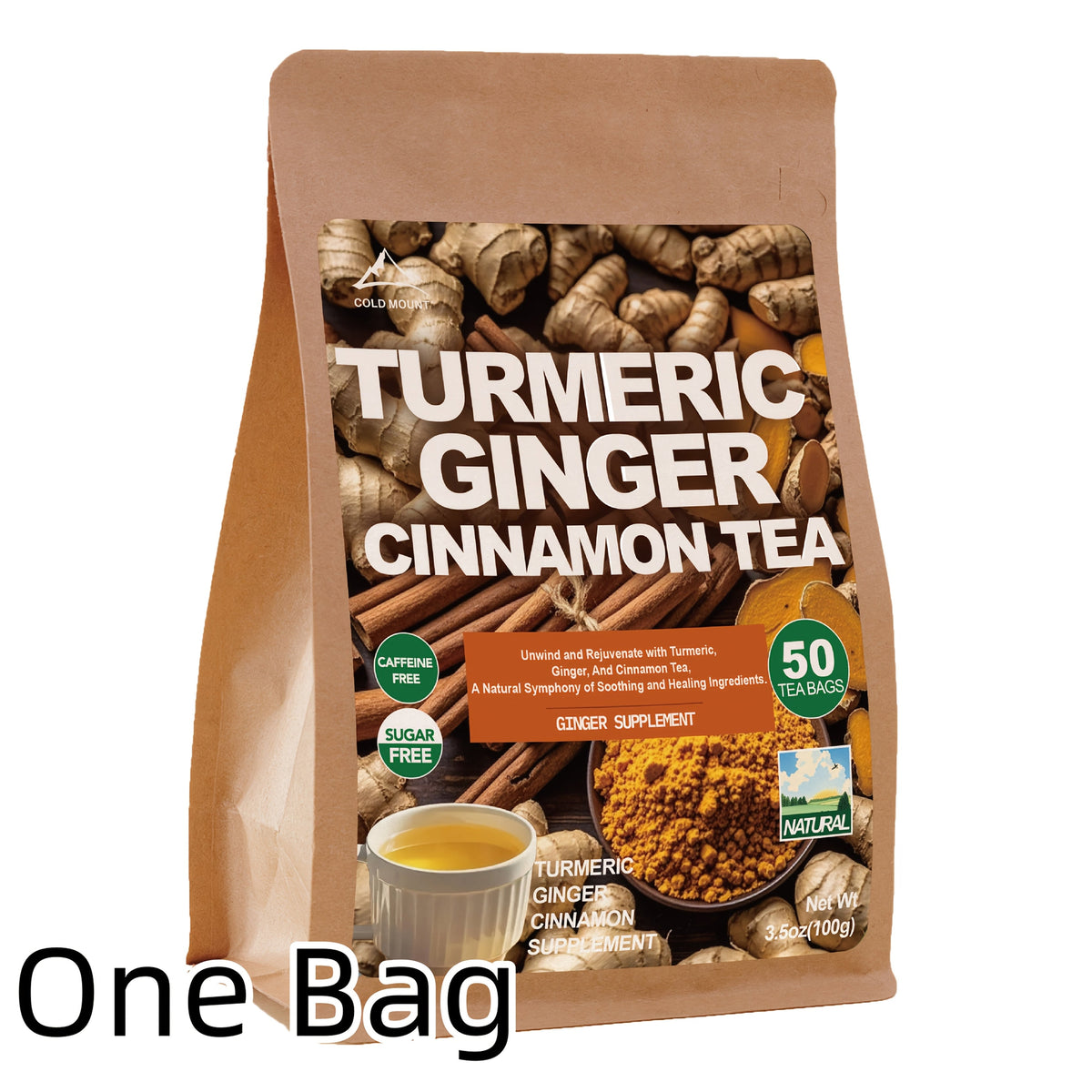 Tisane au curcuma, gingembre et cannelle – Sans sucre, sans caféine, sans additifs, sachets de thé bien-être naturel pour le soutien immunitaire, anti-inflammatoire et détox, 1/2/3 sachets