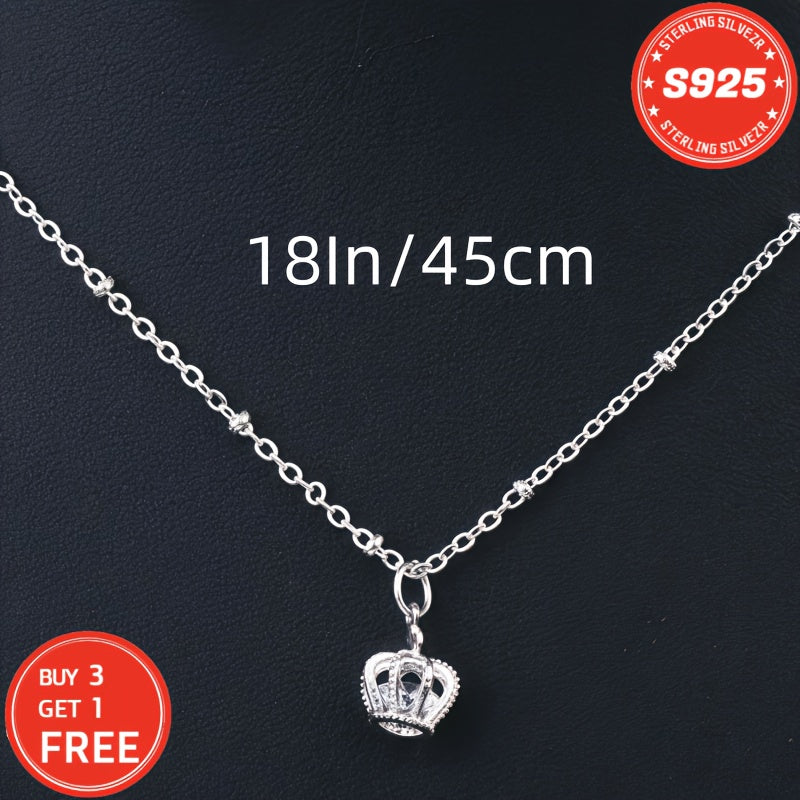 Collier couronne en argent sterling S925 pour femme 18 pouces – Pendentif en oxyde de zirconium 5A, ras-du-cou hypoallergénique, cadeau élégant pour femme, petite amie, maman, fille, anniversaire, Noël