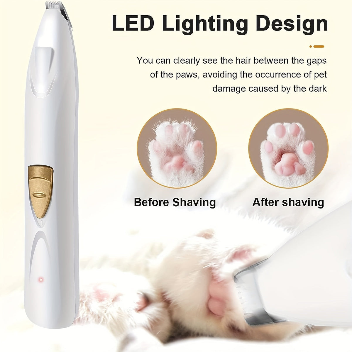 Tondeuse électrique pour animaux avec éclairage LED, rechargeable par USB, silencieuse, pour les yeux, le visage, les oreilles et les pattes de chiens et chats – Kit de toilettage professionnel sans fil