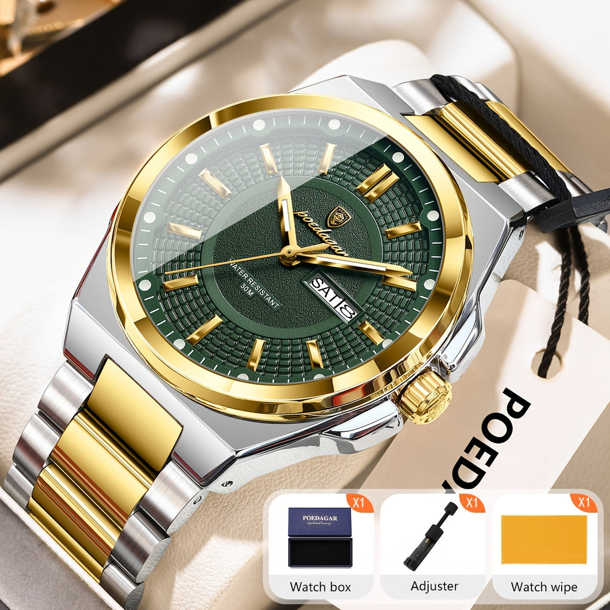 Montre à quartz pour homme POEDAGAR, étanche, lumineuse, en acier inoxydable avec affichage du calendrier hebdomadaire – Design élégant et classique, cadeau parfait pour homme, disponible en plusieurs coloris