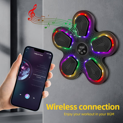 Machine de boxe musicale intelligente avec gants – Montage mural, éclairage rythmique LED, Bluetooth, 9 modes de vitesse, compteur de coups LED intelligent, cadeau de fitness pour salle de sport à domicile pour adultes et adolescents