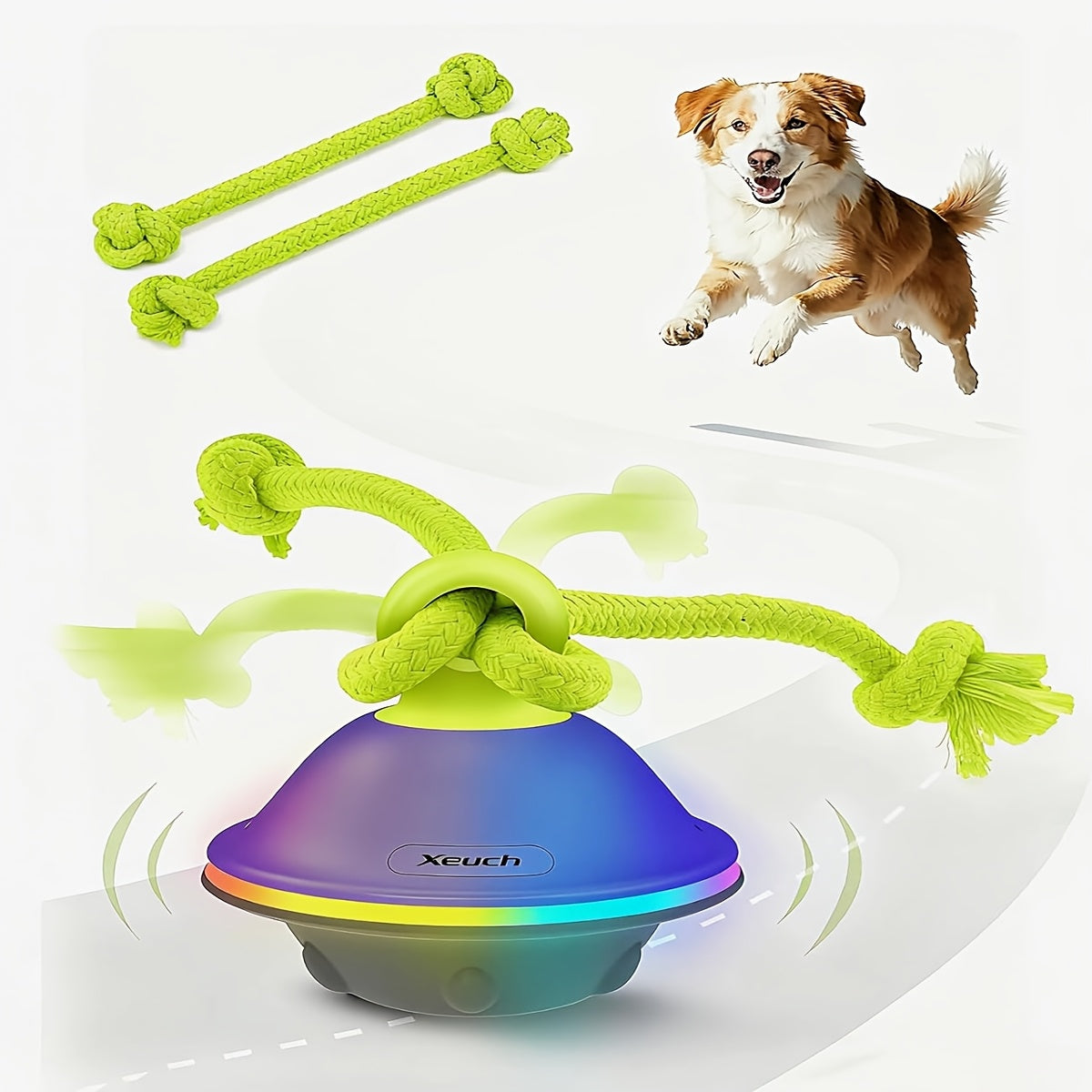 Jouet balle roulante automatique pour chien avec corde, activé par le mouvement, enregistrement vocal, rechargeable par USB, jouet interactif stimulant pour petits et moyens chiens, anti-ennui, gris et blanc