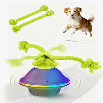 Jouet balle roulante automatique pour chien avec corde, activé par le mouvement, enregistrement vocal, rechargeable par USB, jouet interactif stimulant pour petits et moyens chiens, anti-ennui, gris et blanc