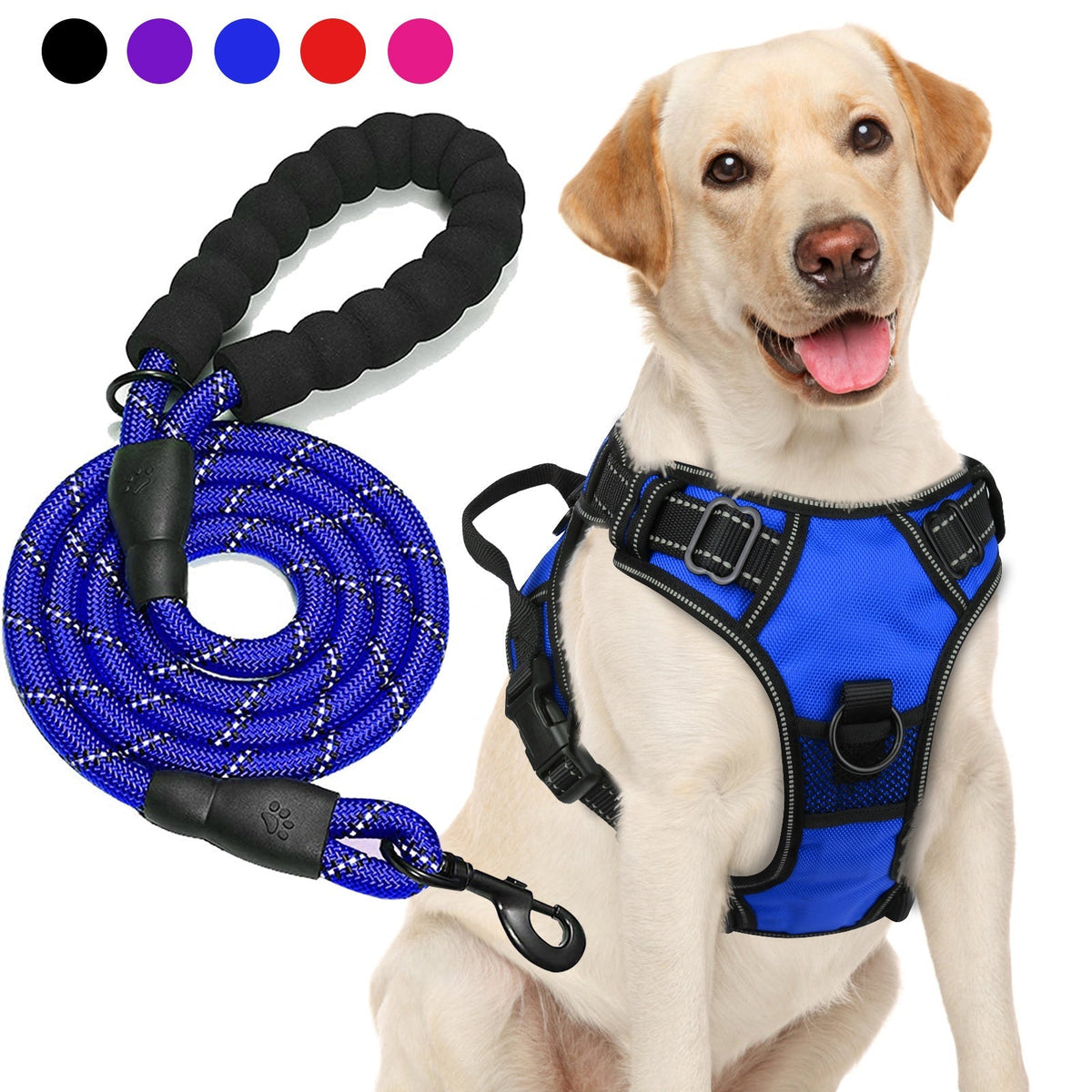 Ensemble harnais anti-traction et laisse pour chien – Harnais gilet réglable en tissu Oxford réfléchissant avec laisse à poignée rembourrée de 1,5 mètre pour chiens moyens à grands, boucles à dégagement rapide, tailles S à XL, 5 couleurs