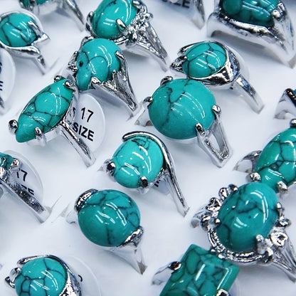 Lot de 40 bagues empilables bohèmes en turquoise pour femme – Bagues vintage superposables en forme de cœur, de goutte d'eau et géométriques, parfaites pour le quotidien, les vacances, les fêtes et les cadeaux de fin d'année