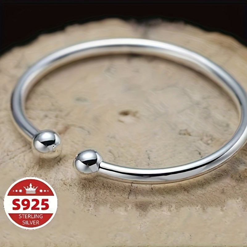 Ensemble de 2 bracelets joncs ouverts en argent sterling 925 nacré pour femme – Bracelet manchette ajustable hypoallergénique, bijou élégant pour la Saint-Valentin, la fête des Mères ou un anniversaire