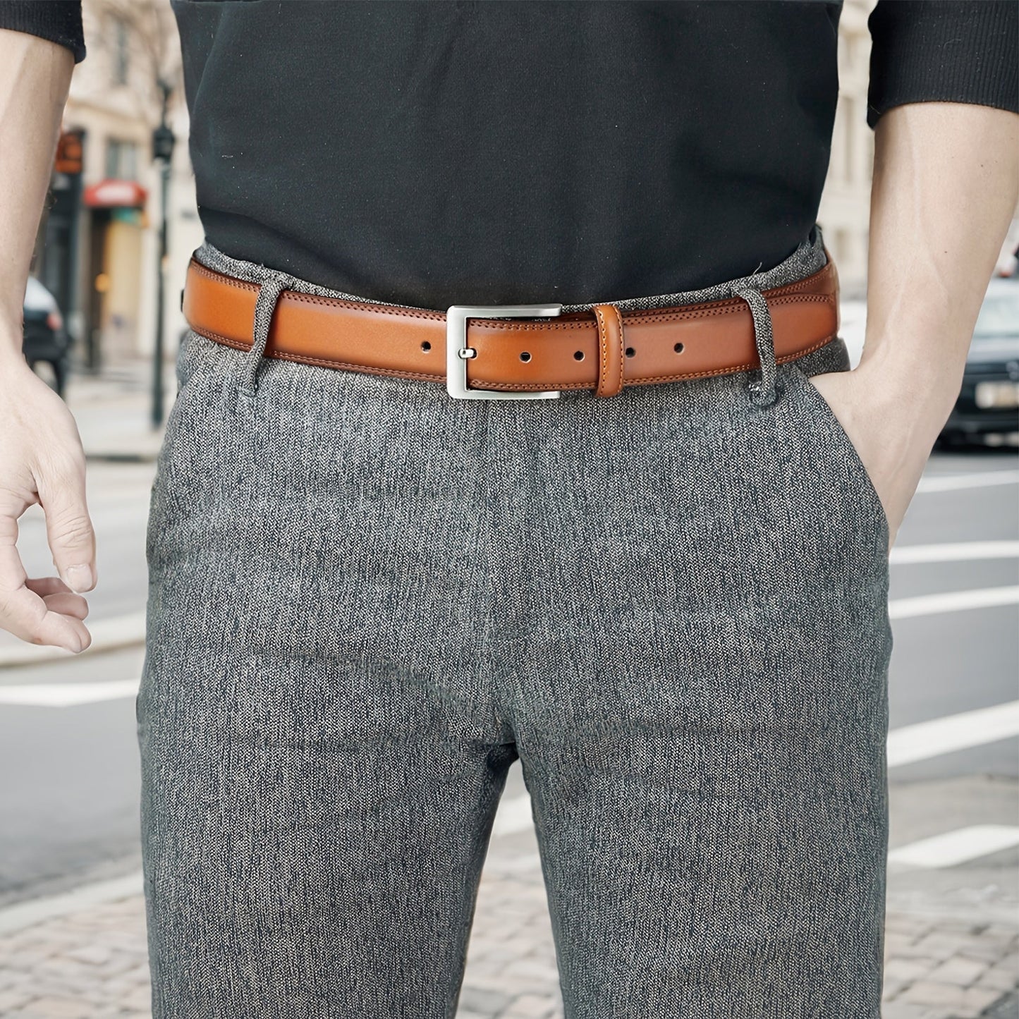 2 Pack Men's Genuine Leather Belt Set with Zinc Alloy Buckle – 1 3/8 Inch Wide Dress Casual Golf Jeans Belt for Men, Sizes 30-50, Great Gift for Him