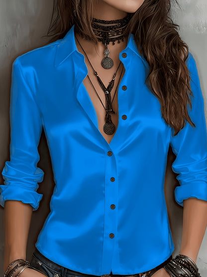 Chemisier élégant en satin pour femme, haut boutonné à l'aspect soyeux, idéal pour le travail, le bureau ou une tenue décontractée, toutes saisons, tailles S M L XL XXL