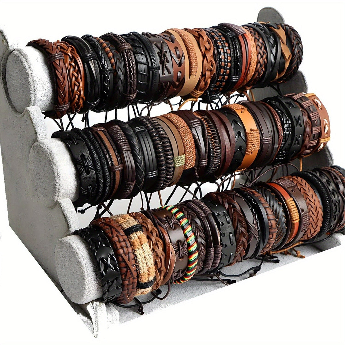 Lot de 26 bracelets tressés vintage en similicuir pour hommes et femmes, bracelets manchettes tissés à la main réglables, bijoux unisexes noir et marron, style rétro bohème, cadeau pour soirée ou usage quotidien