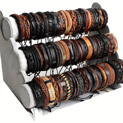 Lot de 26 bracelets tressés vintage en similicuir pour hommes et femmes, bracelets manchettes tissés à la main réglables, bijoux unisexes noir et marron, style rétro bohème, cadeau pour soirée ou usage quotidien