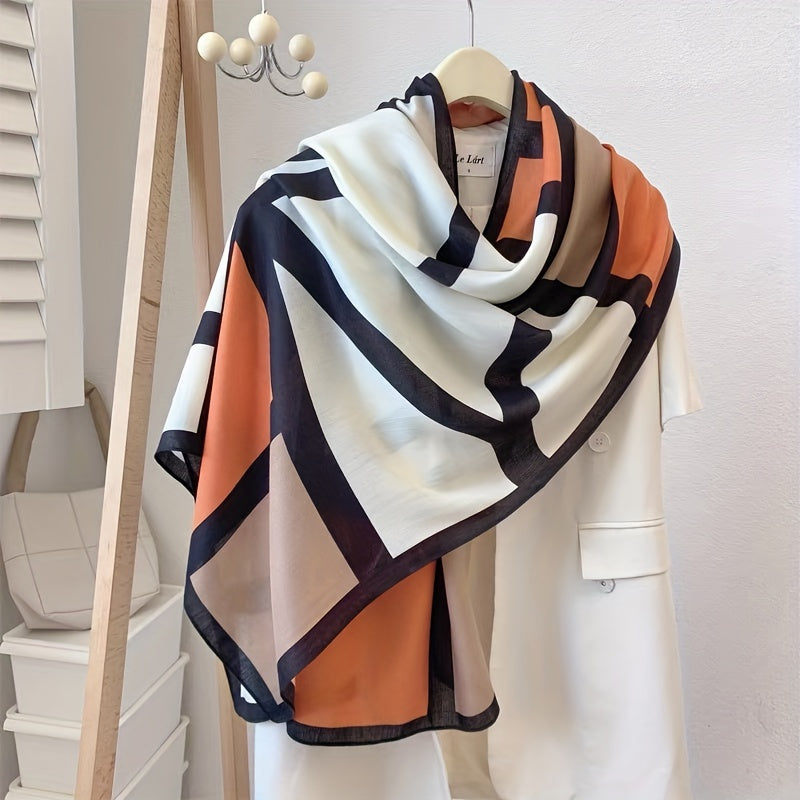 Écharpe et châle color-block en viscose pour femme – Accessoire doux et respirant à motif géométrique, coupe-vent et protection solaire pour les sorties décontractées et les voyages, léger, facile d'entretien et lavable à la main, beige kaki orange