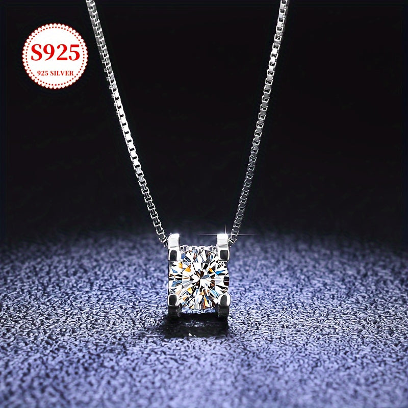 Collier avec pendentif en moissanite et argent sterling S925 pour  femme – Chaîne de clavicule classique étincelante, 1 ou 2 carats, pour fiançailles, mariage et cadeau pour elle, fête des mères, anniversaire, vacances