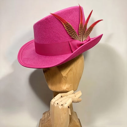 Chapeau Fedora en feutre 100 % laine avec ruban pour femmes et hommes – Haut-de-forme asymétrique ajustable pour église, fêtes et mariages, couvre-chef élégant disponible en 10 couleurs, cadeau de Noël idéal