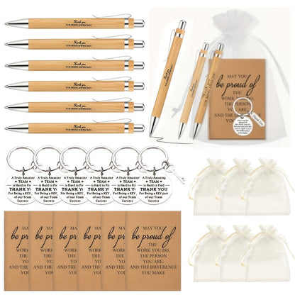 Ensemble cadeau inspirant de 24 pièces : stylo rétractable en bambou, porte-clés, carnet de gratitude et sac cadeau, cadeaux d'appréciation en gros pour employés, enseignants, Thanksgiving et Noël