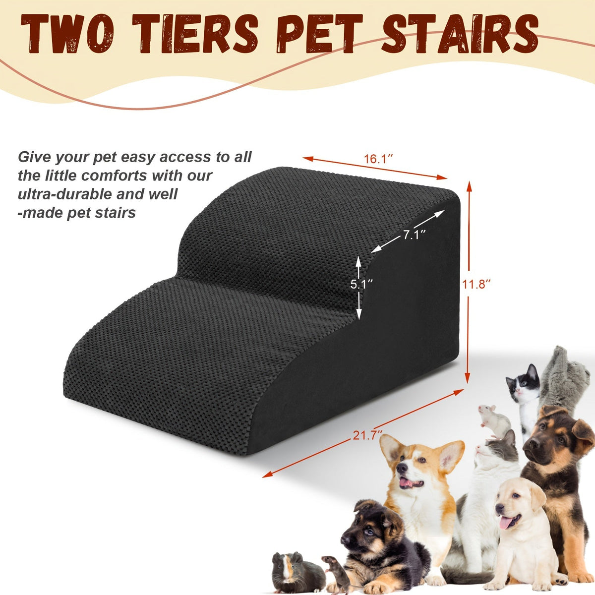 Escalier pour chien en mousse à mémoire de forme, 2, 3 ou 4 marches avec base antidérapante et housse lavable – Marches de soutien pour canapé et lit, idéal pour chiens âgés et chiots, plusieurs couleurs disponibles