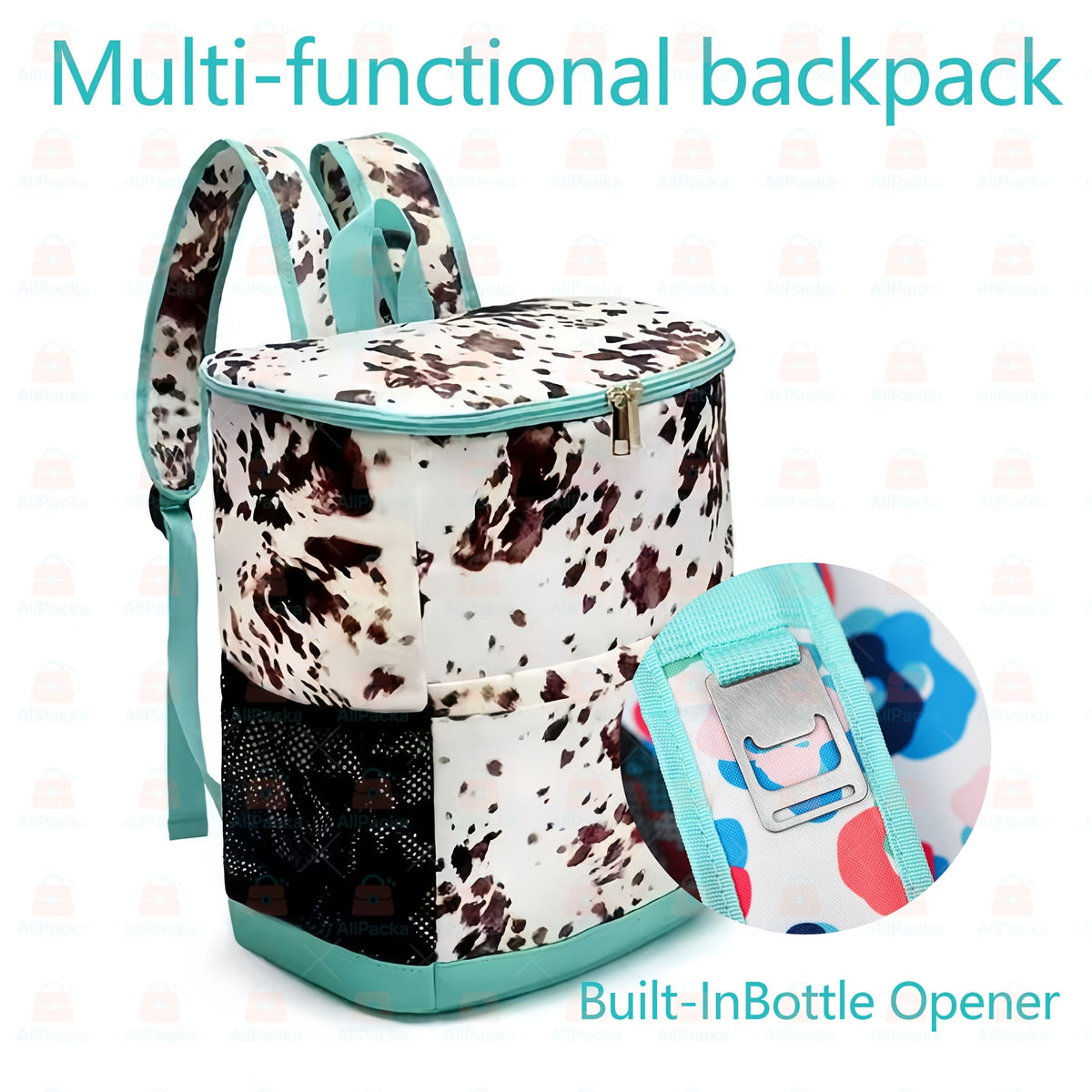 Sac à dos glacière isotherme 30 canettes motif léopard avec poches en filet et bretelles réglables - Sac glacière en nylon étanche pour la plage, le camping, le pique-nique, la randonnée, les voyages et l'usage quotidien